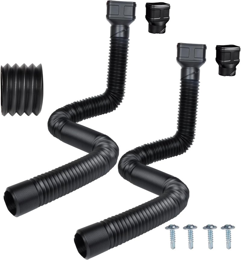 Prestantious 7ft Long Gutter Downspout Extensions, 3.1" OD Gutter Downspout Extender Pipe for 2"×3" Downspout and 3"×4"Downspout, Flexible Pipe Stretched Length 7ft, Black,2-Pack - Image 1